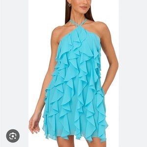 Adrianna Papell Blue Ruffled Mini Dress